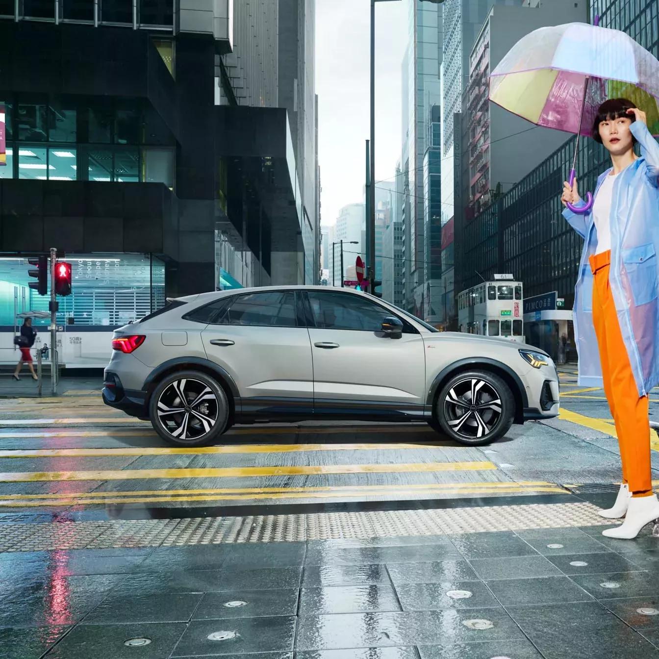 Audi Q3 Sportback exterieur zijaanzicht en velgen