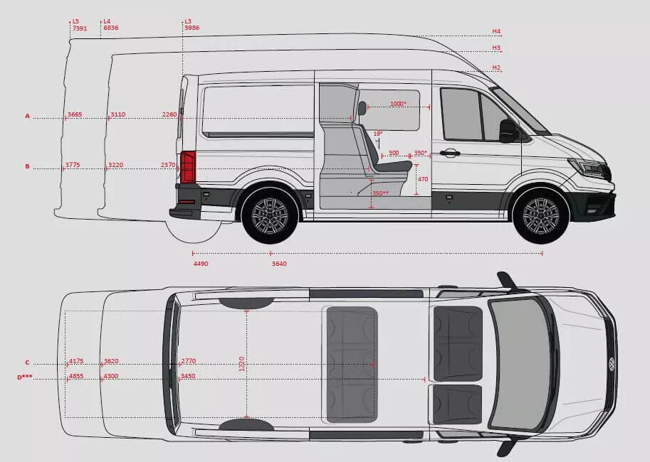 Volkswagen bedrijfsvoertuigen crafter dubbele cabine tekening