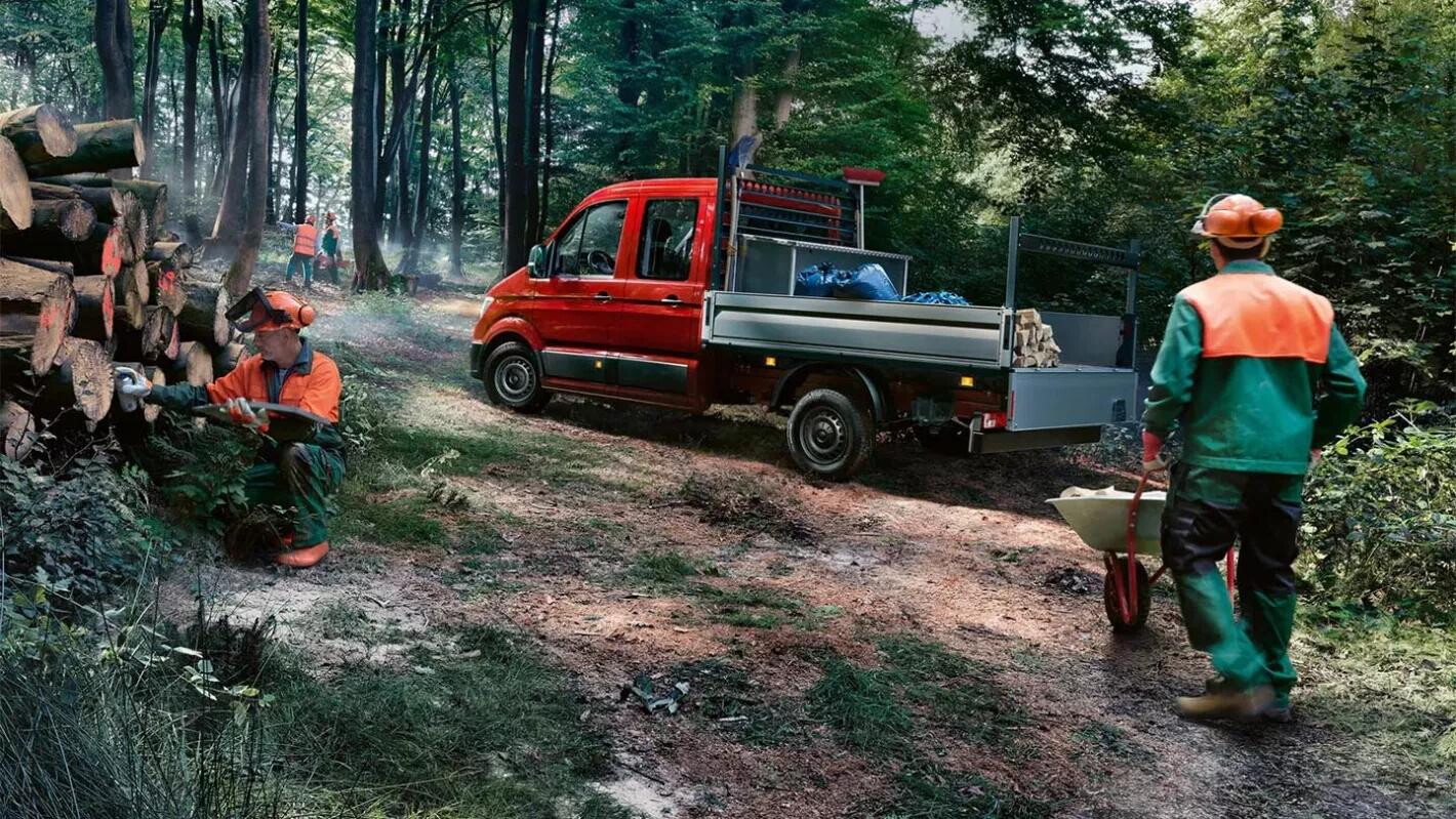 Volkswagen bedrijfsvoertuigen crafter pick-up in het bos